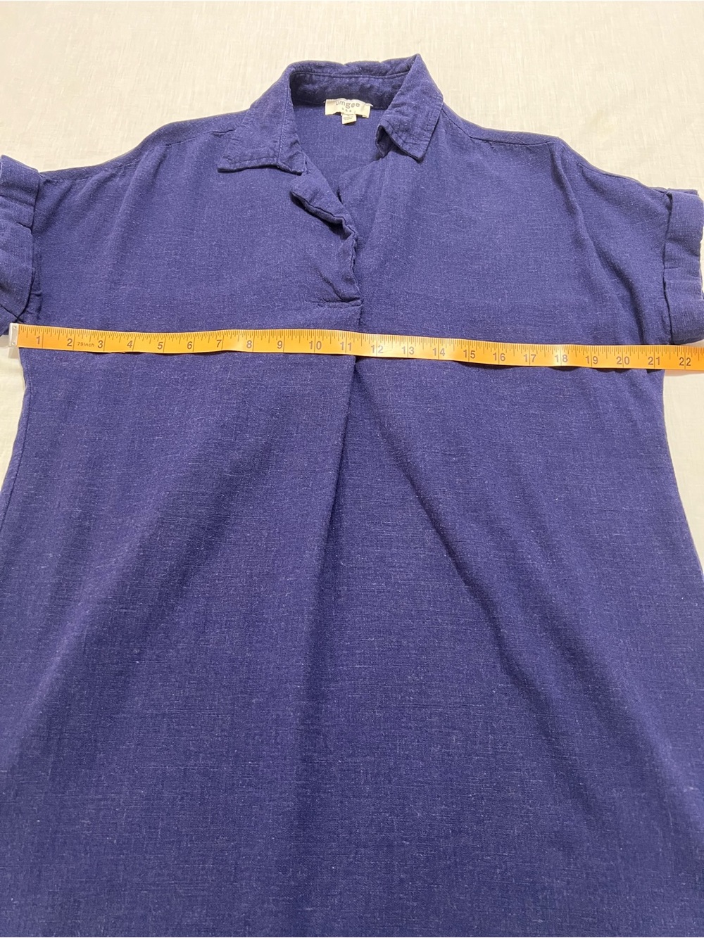Umgee Boho Linen Blend Mini Dress Blue Fringed Hem Small - Picture 5 of 9